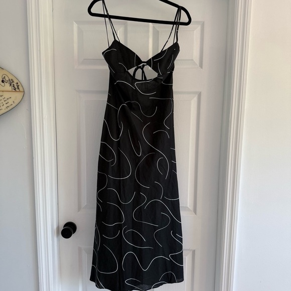 BEIGE BOTANY Black White Linen Cutout Tie Back Midi Dress M - Picture 4 of 11